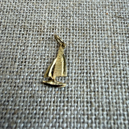 Solid 14K Yellow Gold Coastal Sailboat Charm, .38 grams