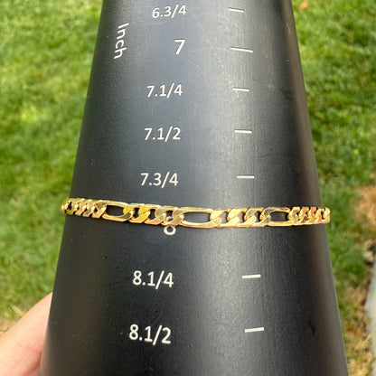 8" Italian Solid 14K Yellow Gold Figaro Bracelet, 5.25 g