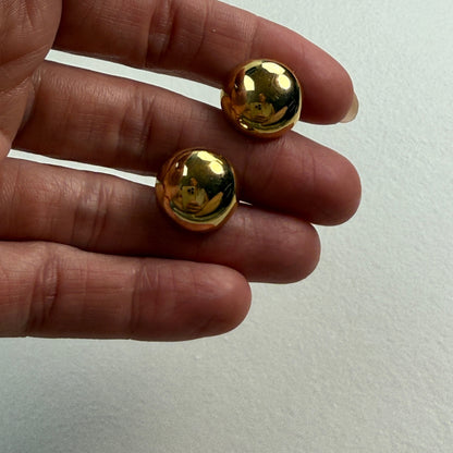 14K Solid Yellow Gold Polished Dome Stud Earrings, 2.25 g