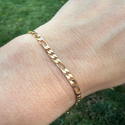 8" Italian Solid 14K Yellow Gold Figaro Bracelet, 5.25 g