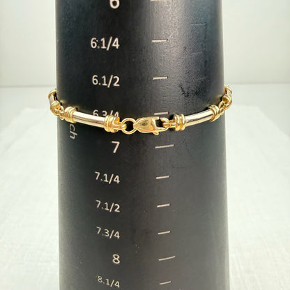 6.75" Solid 14K Two-tone Yellow and White Gold Bar Link Bracelet, 7.62 g