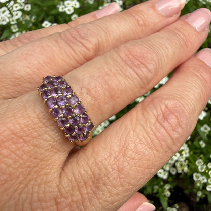 Solid 10K Yellow Gold Multi-Stone Amethyst Cluster Ring, Size 6.75