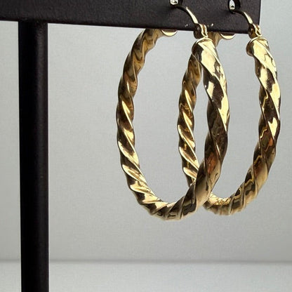 14k Solid Yellow Gold Mid-size Classic Twisted Hoop Earrings, 1.82 g