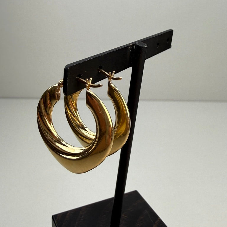 14k Solid Yellow Gold Sculptural Bold Hoop Earrings, 3.22 g