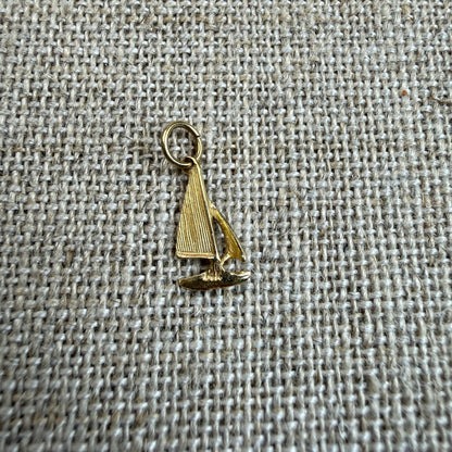 Solid 14K Yellow Gold Coastal Sailboat Charm, .38 grams