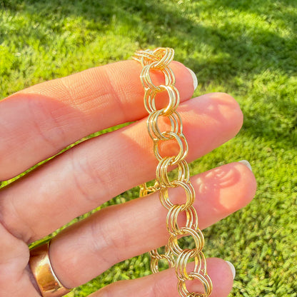 6.5" Vintage Solid 14K Yellow Gold Triple Circle Link Bracelet, 11.23 g