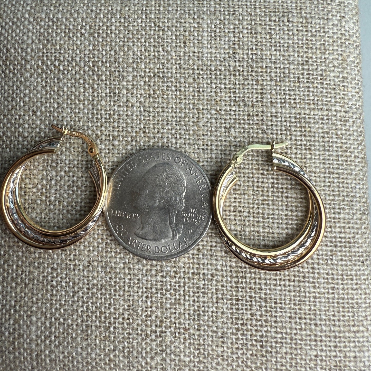 Italian 14k Solid Two-tone Gold Hoop Earrings, 1.85 g