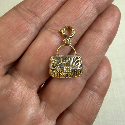 Solid 14K Two Tone Michael Anthony Handbag Pendant/Charm with Script "L", 1.53 grams