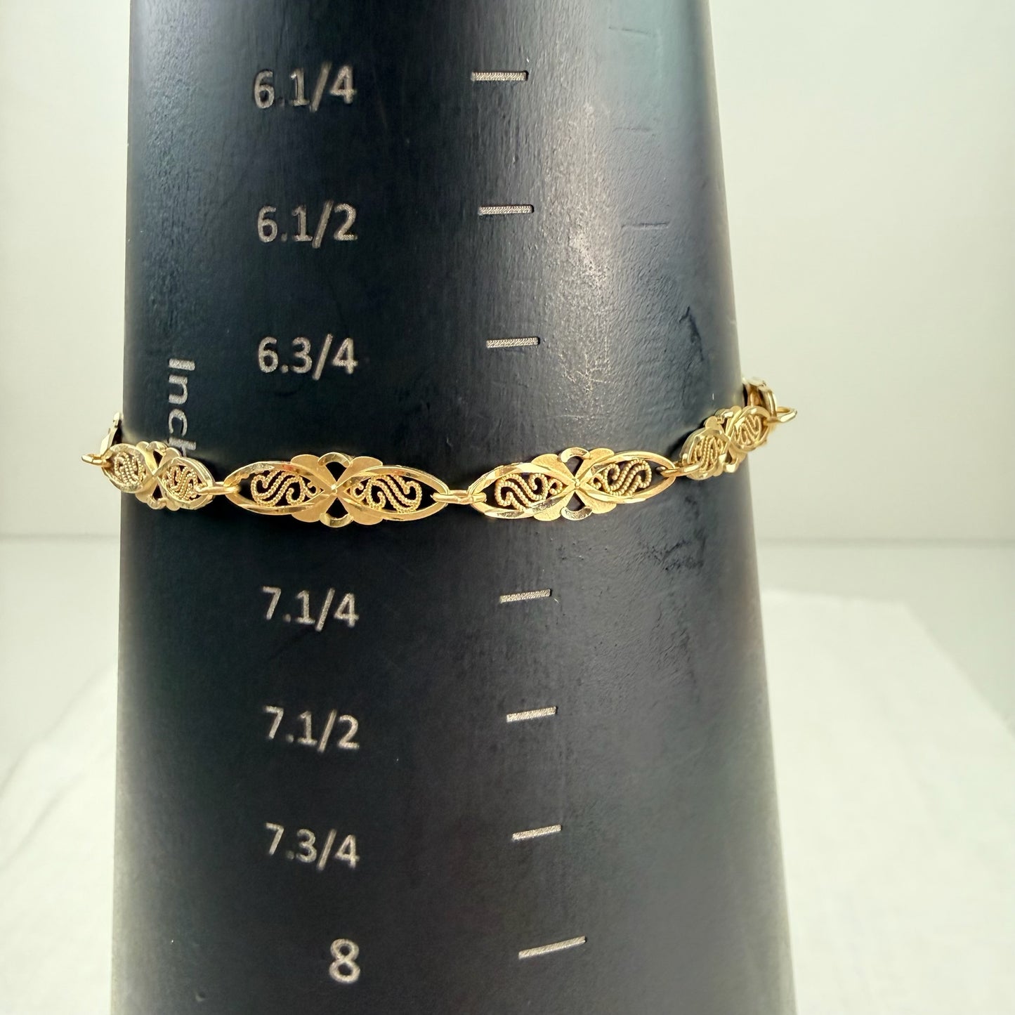 7" Solid 14K Yellow Gold Oval Open Work Link Bracelet, 3.7 g