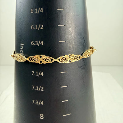 7" Solid 14K Yellow Gold Oval Open Work Link Bracelet, 3.7 g