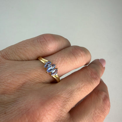 Solid 10k Yellow Gold Marquise Iolite and Diamond Accent Ring, Size 7
