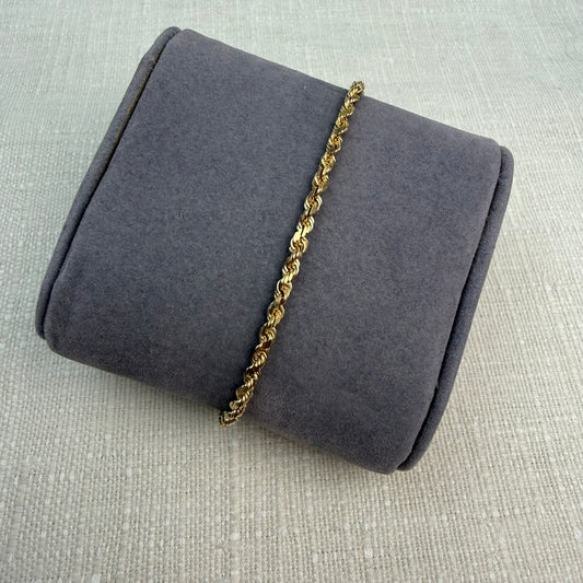 Vintage Solid 14K Yellow Gold Rope Bracelet, 6.5", 4.86 g