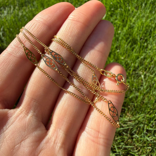 Vintage 18" Italian Solid 14K Yellow Gold Filigree Station Chain, 2.89 g