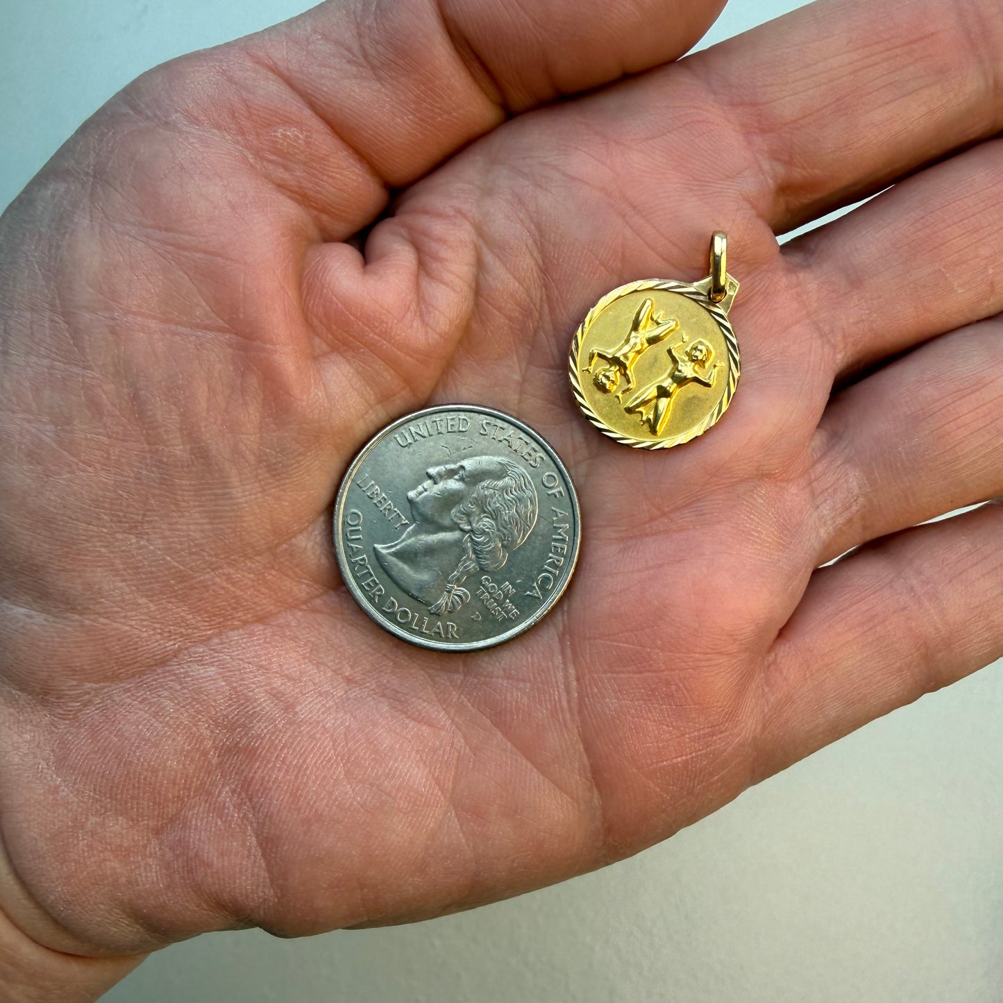 Vintage Solid 14K Yellow Gold Gemini Pendant, 2 grams
