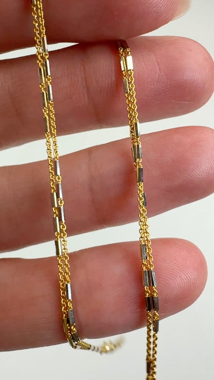 18" Two-tone Solid 14K Gold Bar and Cable Link Chain, 2.05 g