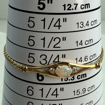 5.5-5.75" Solid 14K Yellow Gold Opal and Diamond&nbsp; Bracelet, 3.57 g