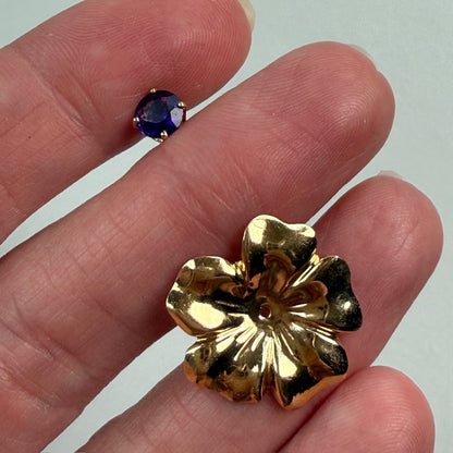 14K Solid Yellow Gold Flower Earring Jackets with Amethyst Stud earrings, 1.75 g