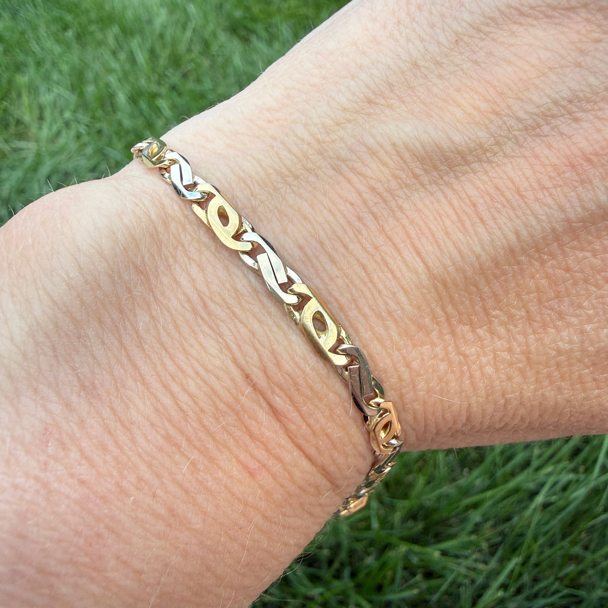 7.5" Italian Solid 14K Two-Tone Gold Open Link Bracelet, 7.68 g