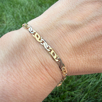 7.5" Italian Solid 14K Two-Tone Gold Open Link Bracelet, 7.68 g