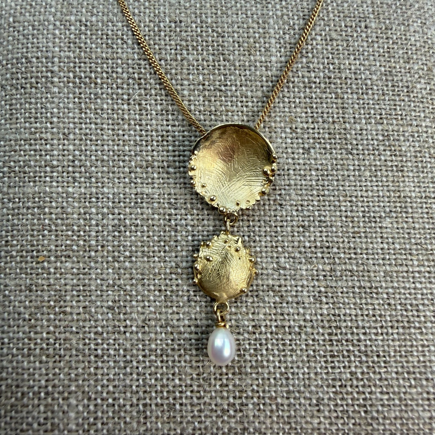 Solid 14K Yellow Gold Artisan Pearl Drop Pendant, 2.86 grams