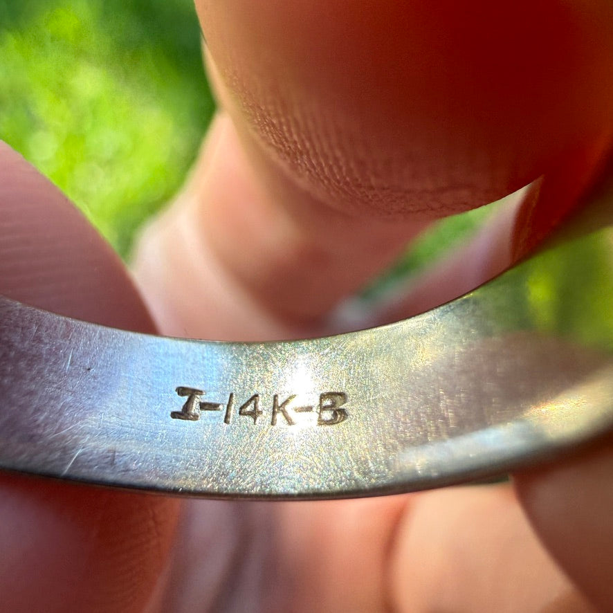 14K Solid White Gold Etched Band Ring, Size 7.25