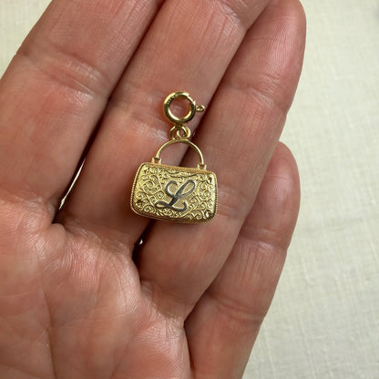 Solid 14K Two Tone Michael Anthony Handbag Pendant/Charm with Script "L", 1.53 grams