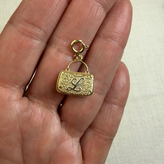 Solid 14K Two Tone Michael Anthony Handbag Pendant/Charm with Script "L", 1.53 grams