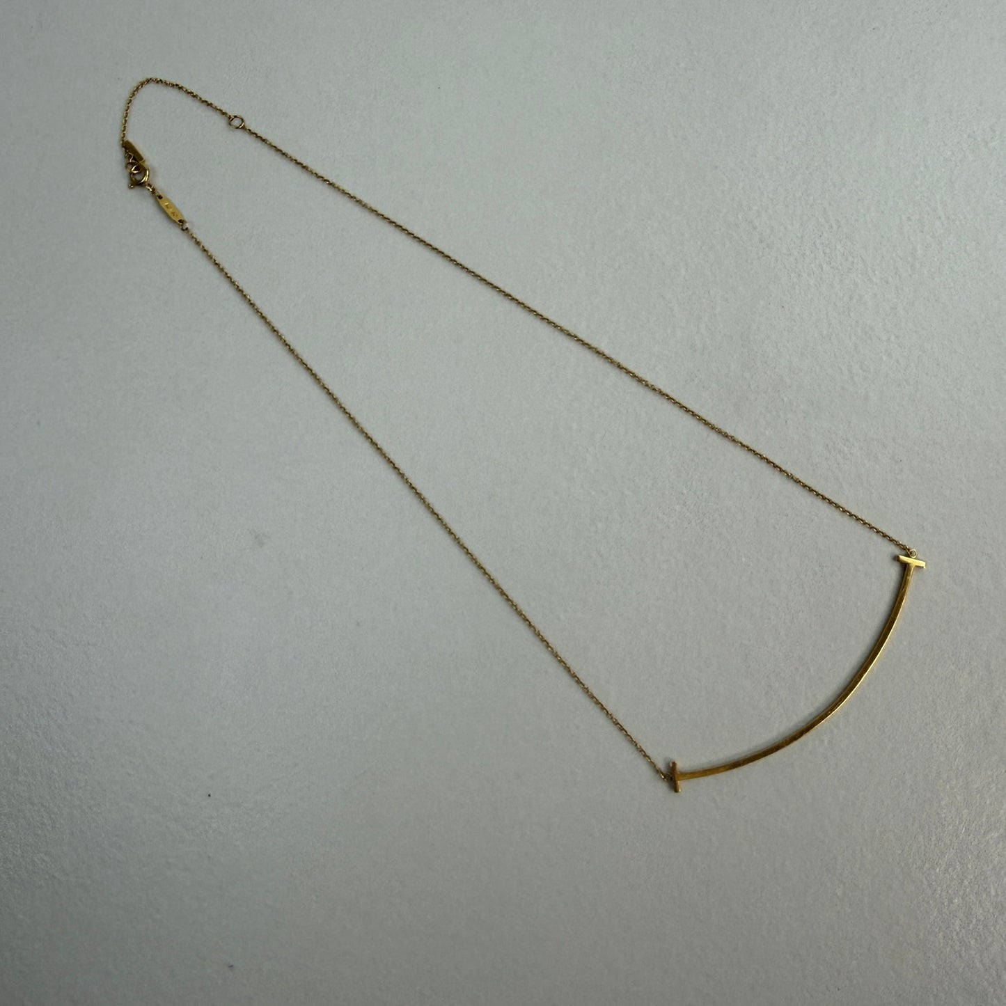 Tiffany & Co Large Tiffany T Smile Necklace 18K Yellow Gold Adjustable 16-18", 3.8 grams