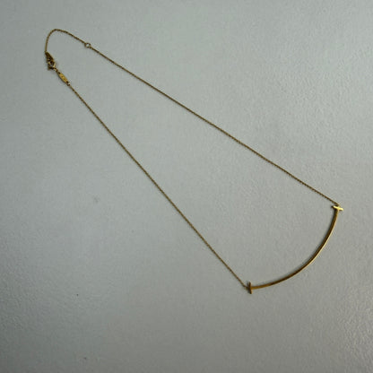 Tiffany & Co Large Tiffany T Smile Necklace 18K Yellow Gold Adjustable 16-18", 3.8 grams