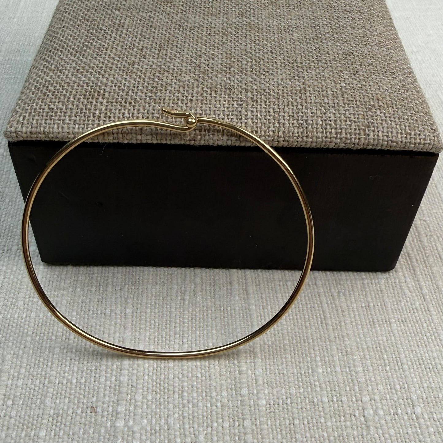 Solid 14K Yellow Gold Classic Hook and Ball Clasp Bangle, 6.75"