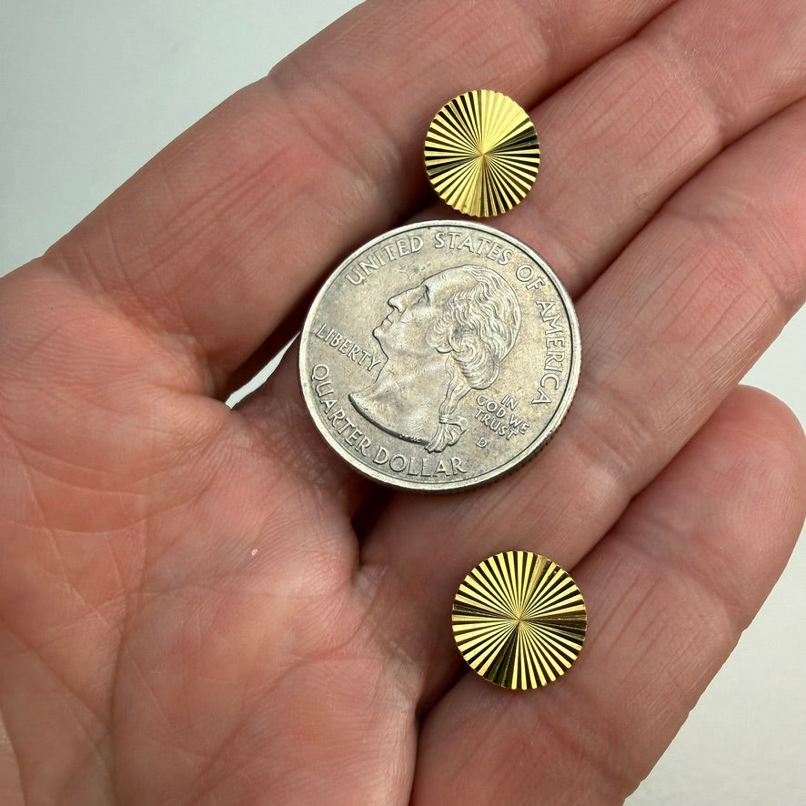 Estate 14k Solid Yellow Gold Small Engine-turned Stud Earrings, 1.6 g