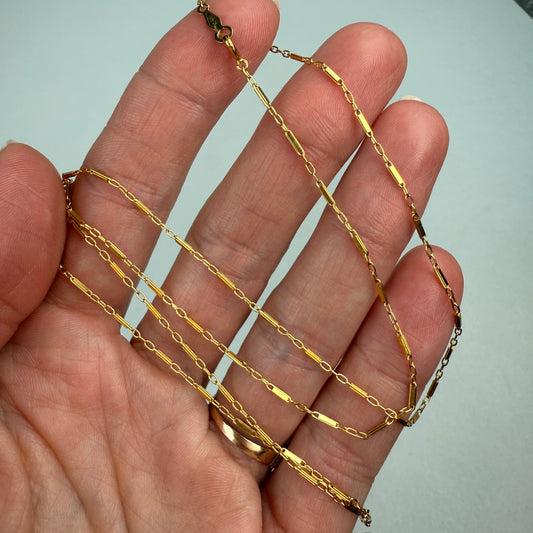 24" Solid 14K Yellow Gold Bar and Cable Link Chain, 3.07 g