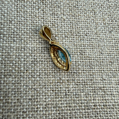 Solid 14K Yellow Gold Marquise-Cut Blue Topaz with diamond Pendant, 1.65 grams