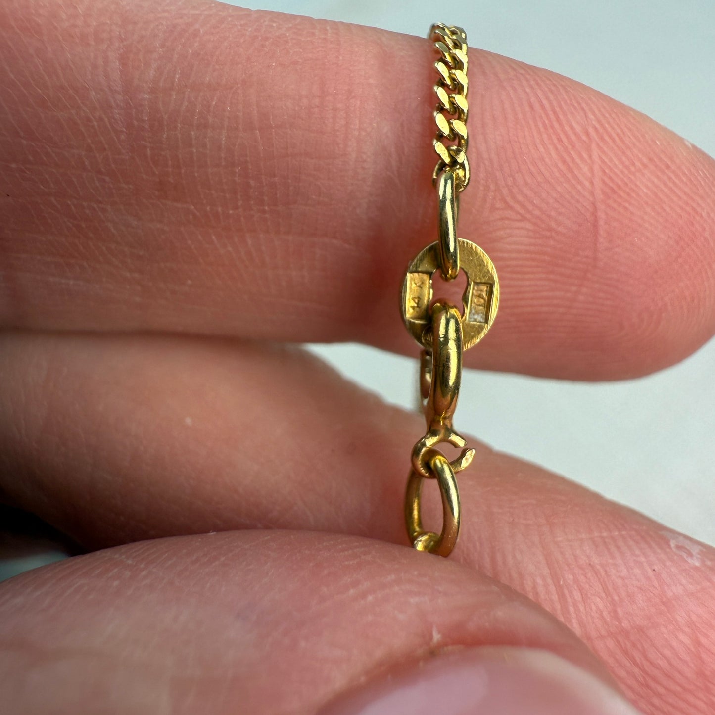 6.5+" Solid 14K Yellow Gold Italian UNOARRE Station Link Bracelet, 2.0 g