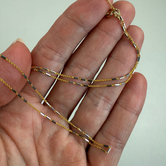 18" Two-tone Solid 14K Gold Bar and Cable Link Chain, 2.05 g