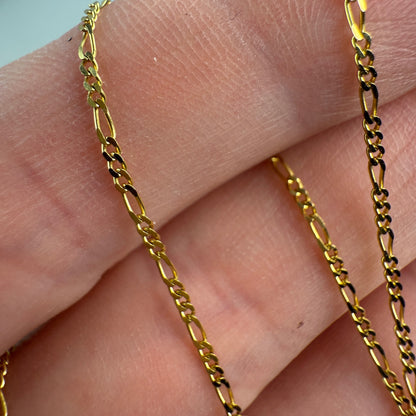 16" Solid 10K Yellow Gold Dainty Figaro Chain, 1.23 g