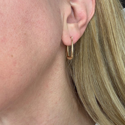 14k Solid Yellow Gold Rectangular Hoop Earrings, .86 g