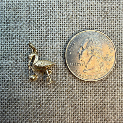 Vintage Solid 14K Yellow Gold Charming Vintage 3D Two-Sided Stork– 2.38