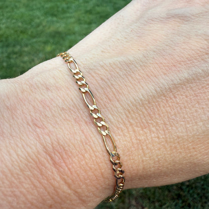 9" Italian Solid 10K Yellow Gold Figaro Bracelet/Anklet, 3.19 g