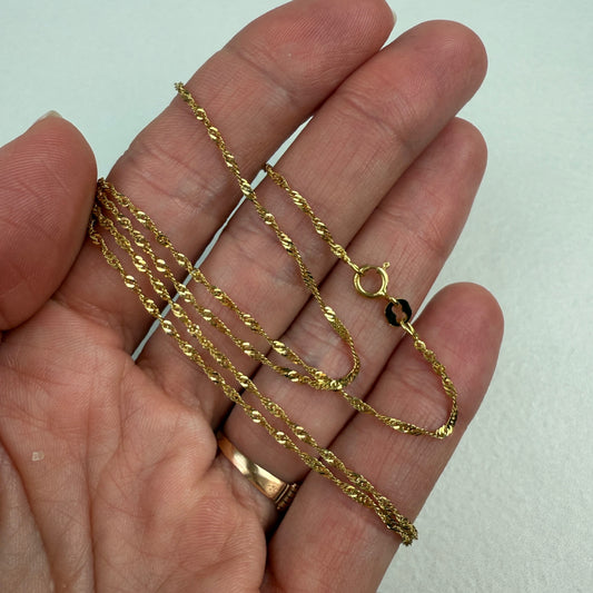 Solid 17.5" 18K Yellow Gold Classic Singapore Link Chain, 1.78 g