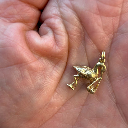 Vintage Solid 14K Yellow Gold Charming Vintage 3D Two-Sided Stork– 2.38