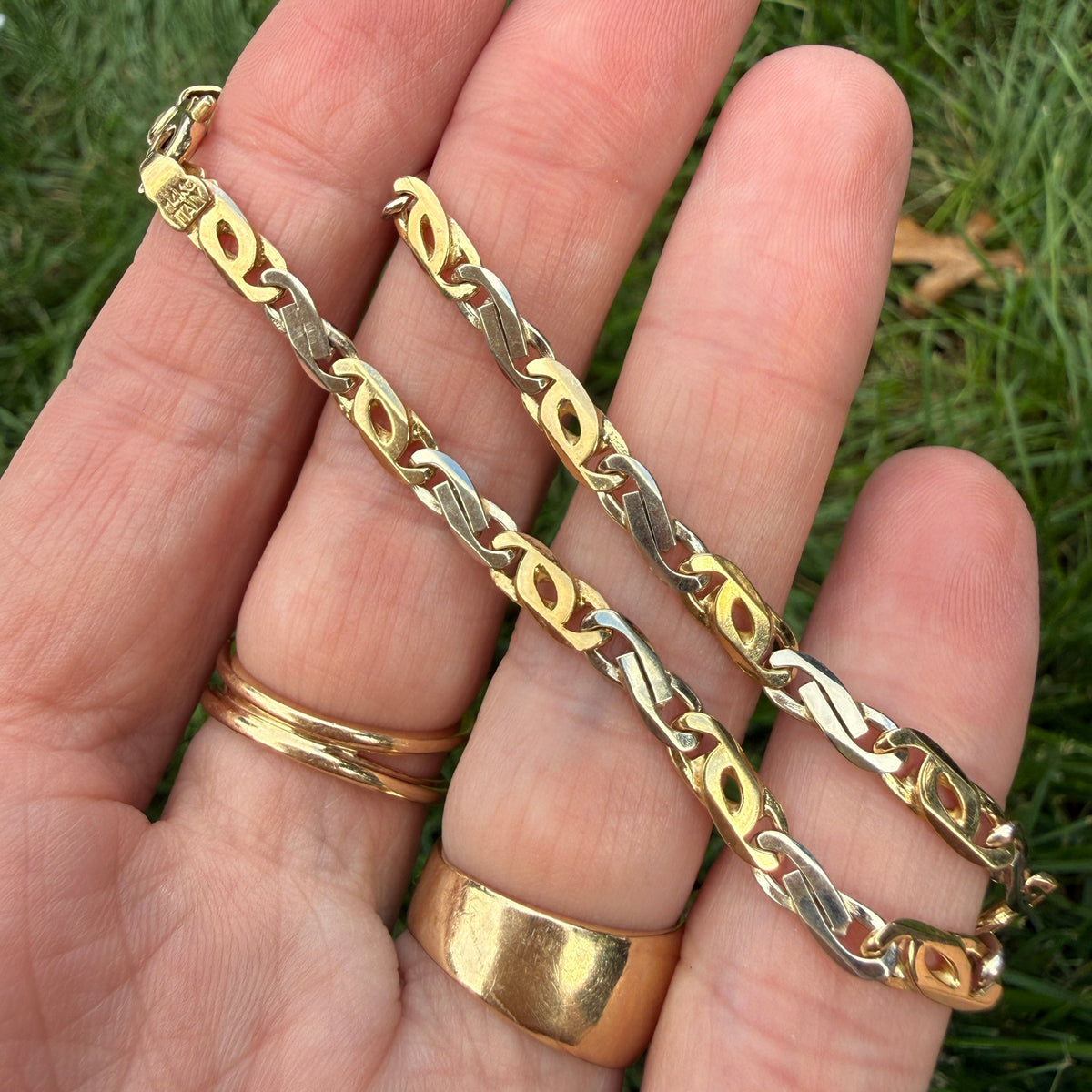 7.5" Italian Solid 14K Two-Tone Gold Open Link Bracelet, 7.68 g