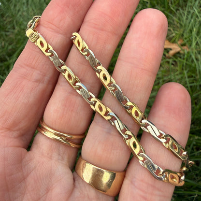 7.5" Italian Solid 14K Two-Tone Gold Open Link Bracelet, 7.68 g