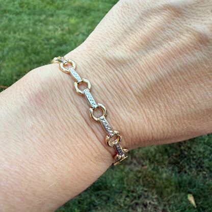 6.75" Solid 10K Two Tone Gold Fancy Link Bracelet, 4.05 g