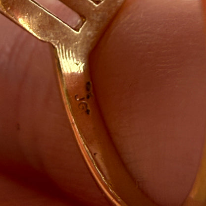 10K Solid Yellow Gold Chevron Diamond Accent Ring, Size 5.25