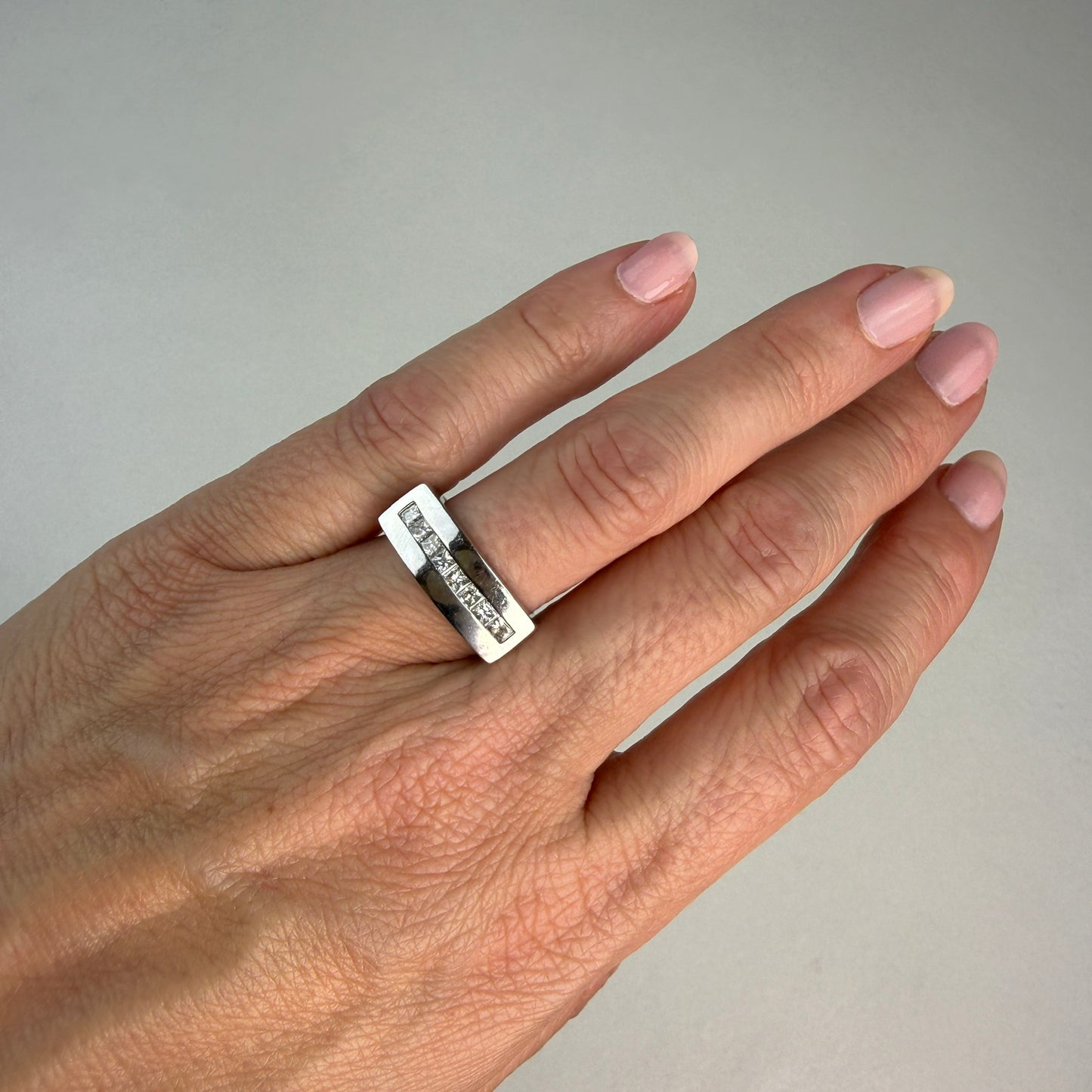 18K White Gold Princess Cut Diamond Channel Band, .50 CTW