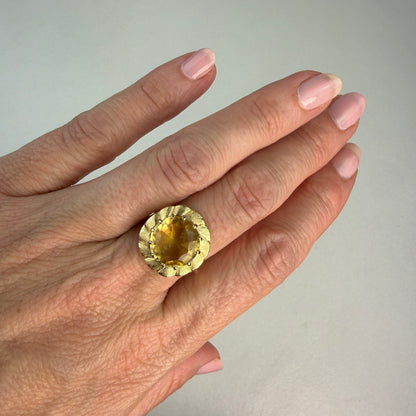 14K Solid Yellow Gold 14K Yellow Gold 11.5mm Citrine Statement Ring, Size 6.75