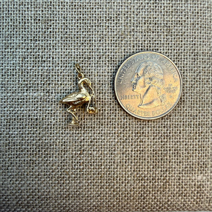Vintage Solid 14K Yellow Gold Charming Vintage 3D Two-Sided Stork– 2.38