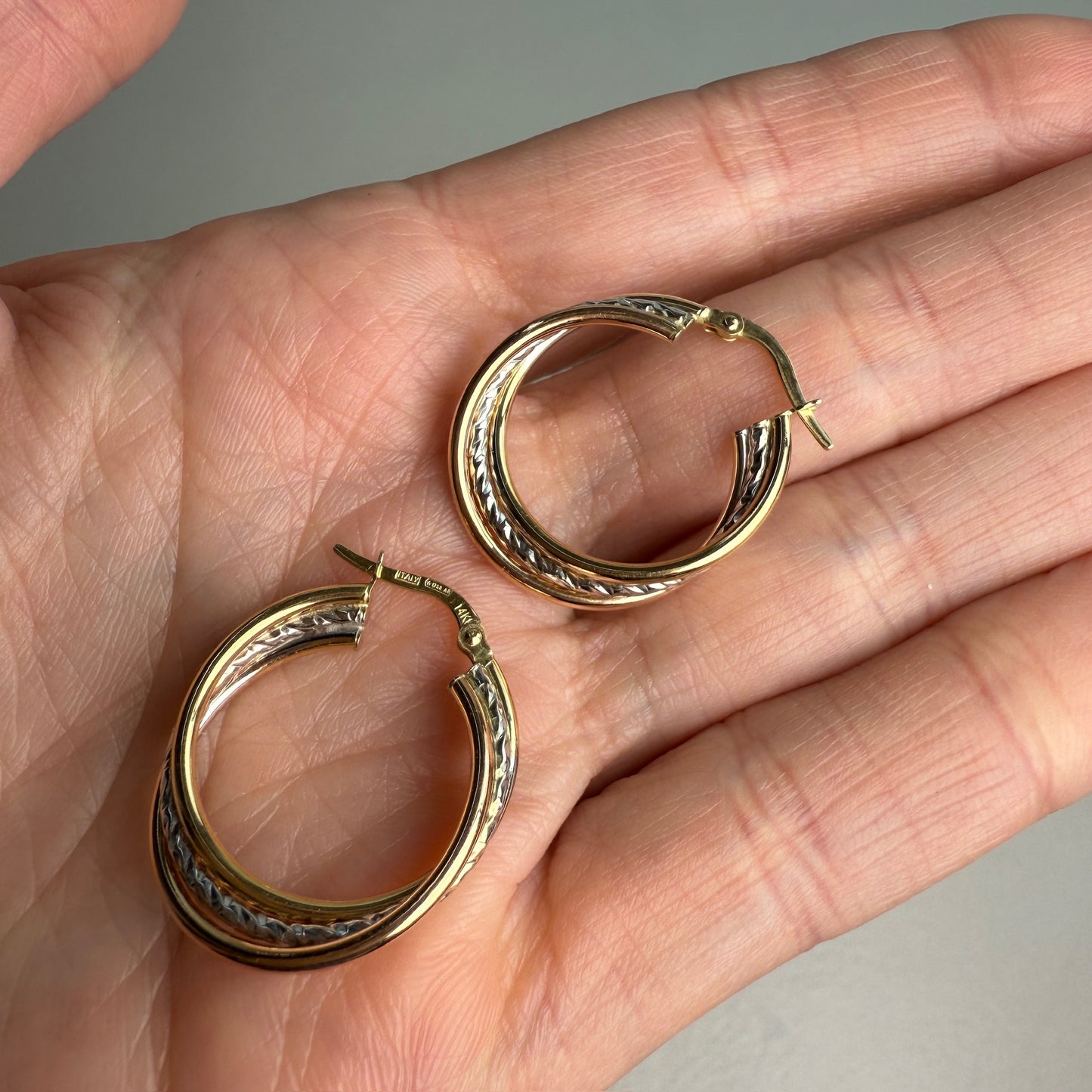 Italian 14k Solid Two-tone Gold Hoop Earrings, 1.85 g