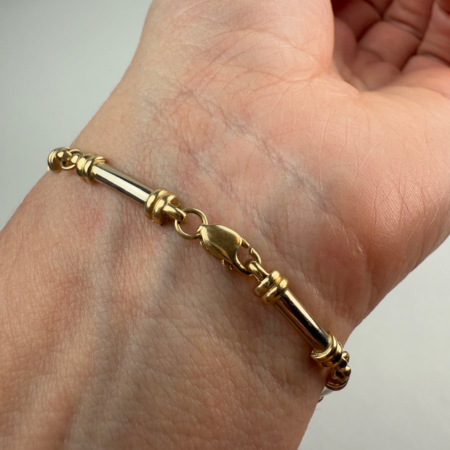 6.75" Solid 14K Two-tone Yellow and White Gold Bar Link Bracelet, 7.62 g